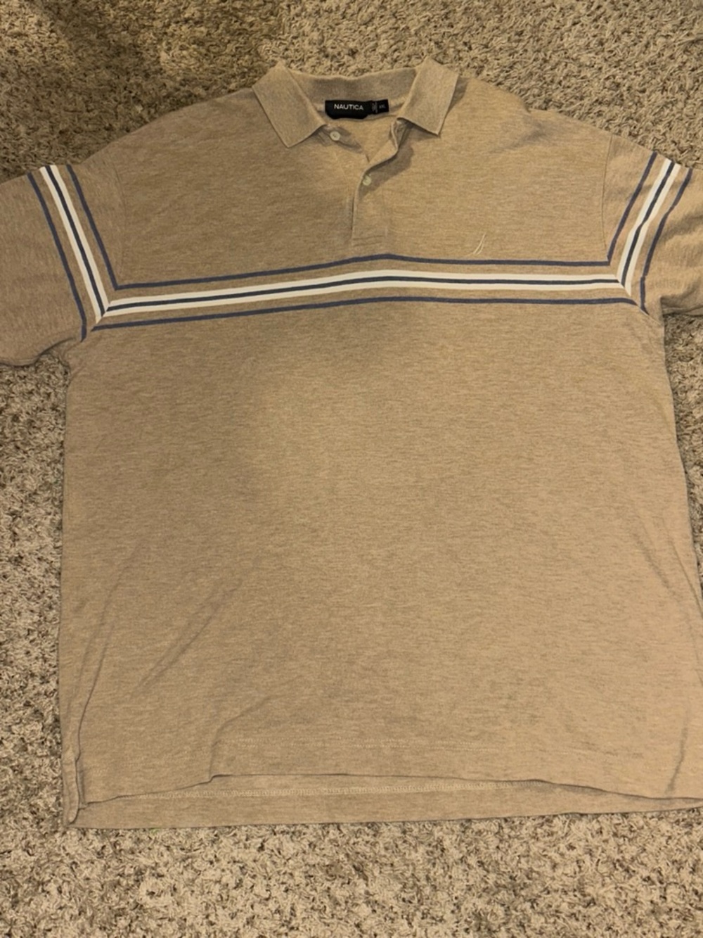 Nautica Beige Polo with Blue and White Stripes